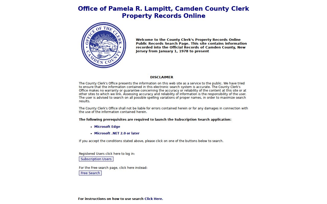 Pennsauken residents directory Camden County Clerk land-record search