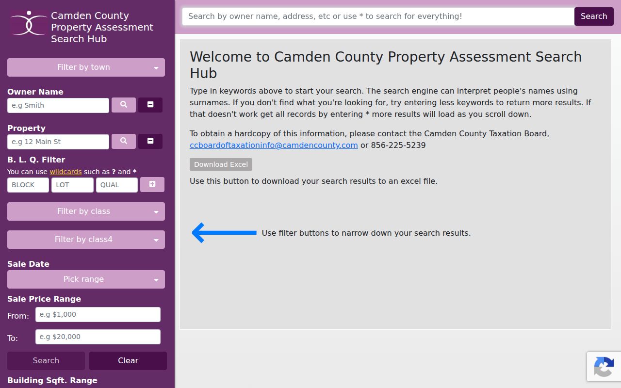 Pennsauken residents directory Camden TaxDataHub property search fields