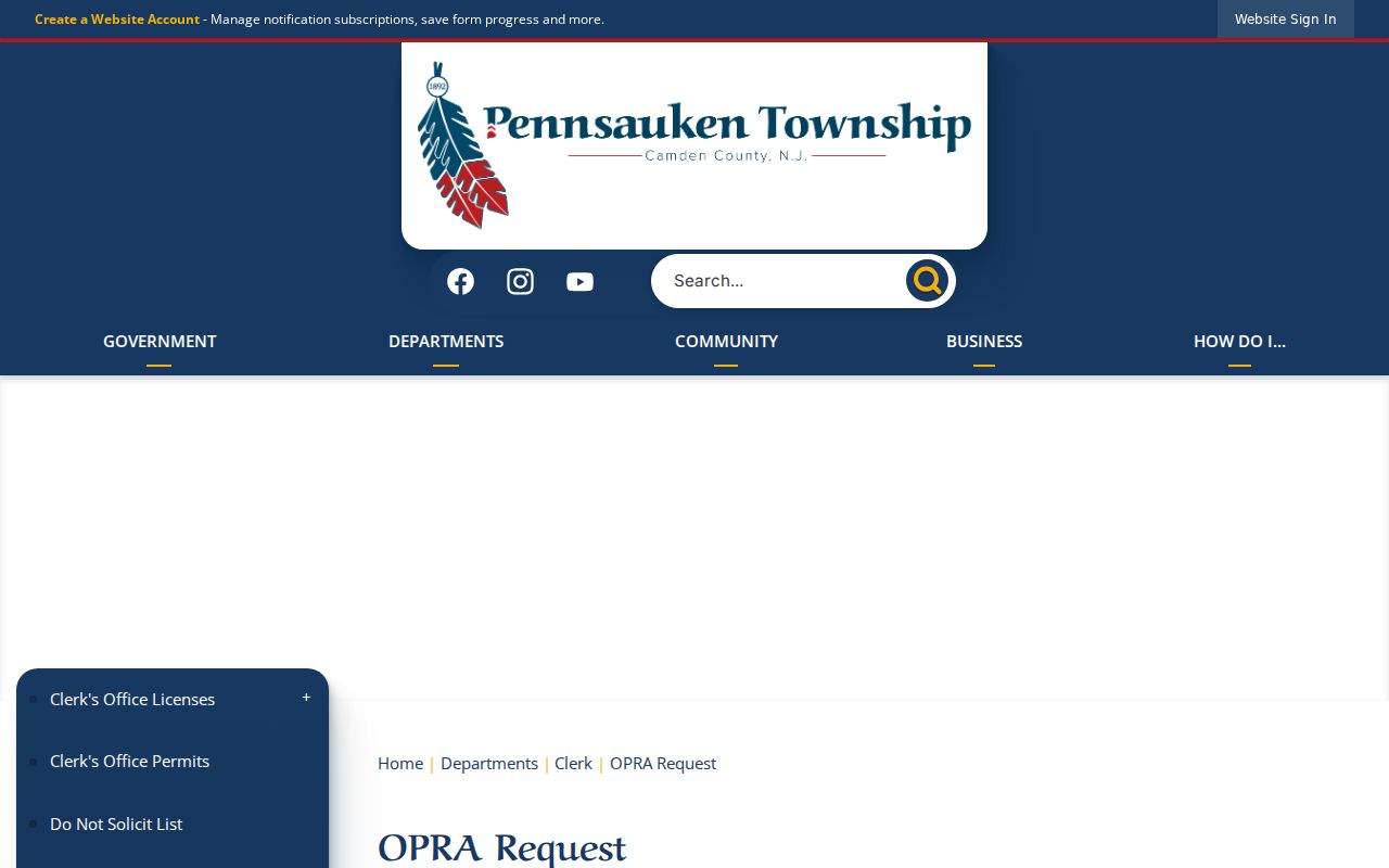 Pennsauken residents directory OPRA request instructions