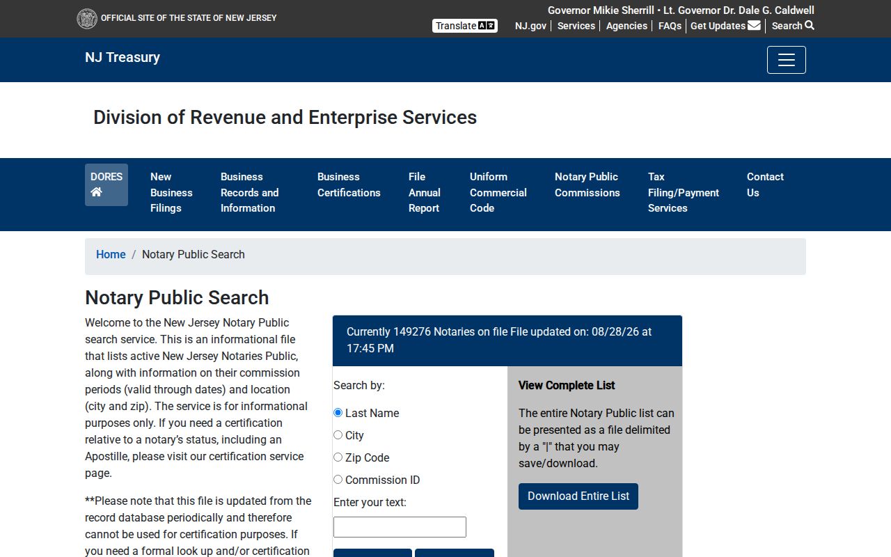Pennsauken resident lookup New Jersey notary commission search