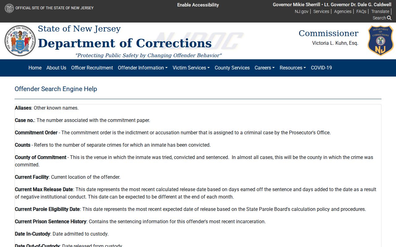 Pennsauken resident lookup New Jersey corrections field definitions