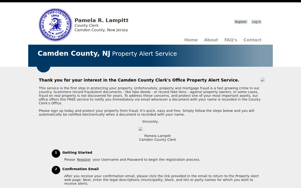 Pennsauken street directory Camden Property Alert matching screen